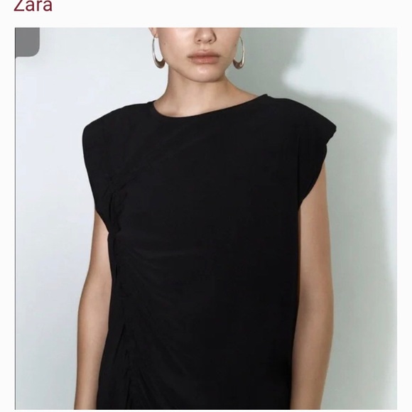 ZARA FLOWING RUSHED BLACK TUNIC TOP - Picture 7 of 11